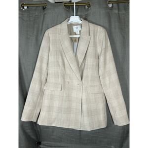 House of Harlow Tan Nude Double Breast  Plaid Blazer Jacket Women Size Medium M
